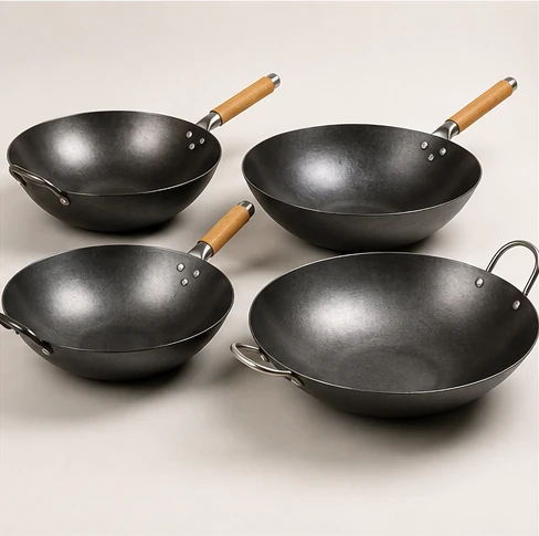 Deep double-handle woks